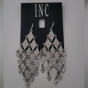 INC Silver/Rhinestone Dramatic Chandelier Earrings